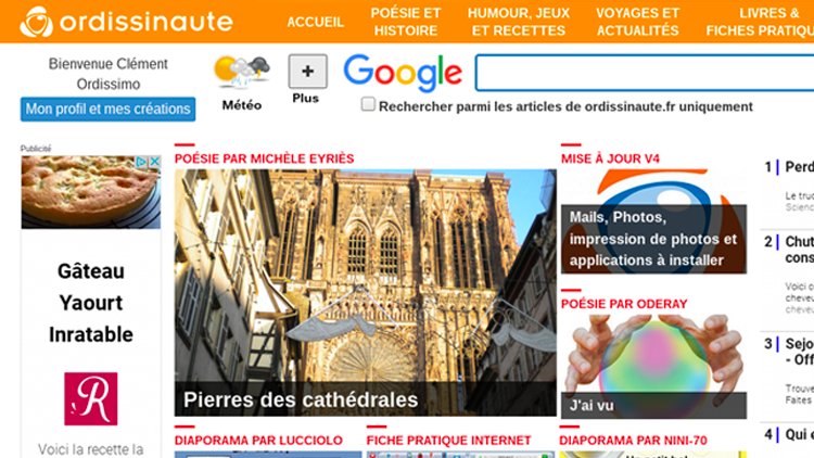 Présentation générale de la page d'accueil du site Ordissinaute